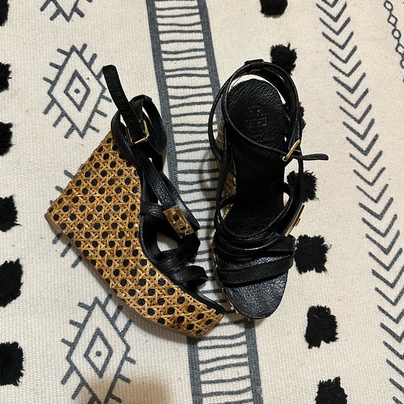🥐 Tory Burch Dalcin Wicker Platform BOHO Leather Strappy Wedge Espadrilles - Picture 5 of 14